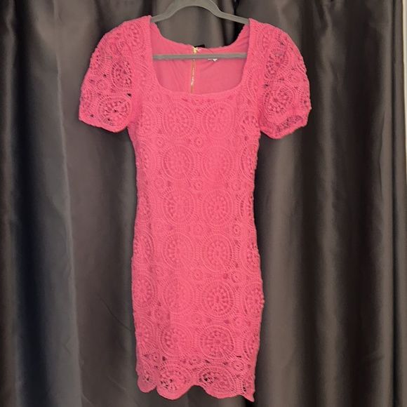 Fashion Nova 💞 No Way Crochet Short Sleeve Dress in Pink - Picture 6 of 8